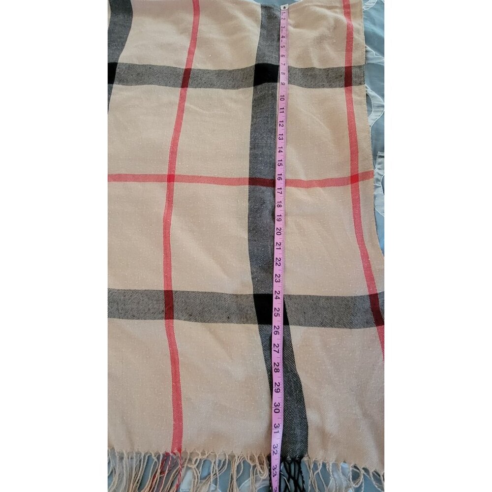 Plaid Fringe Shawl Scarf Beige & Black - Picture 3 of 5